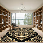 Ornate Golden Floral Medallion With Ribbon Rug