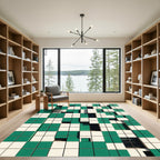 Green and White Cubist Grid Rug