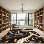 Golden Swirl Black Marble Abstract Rug