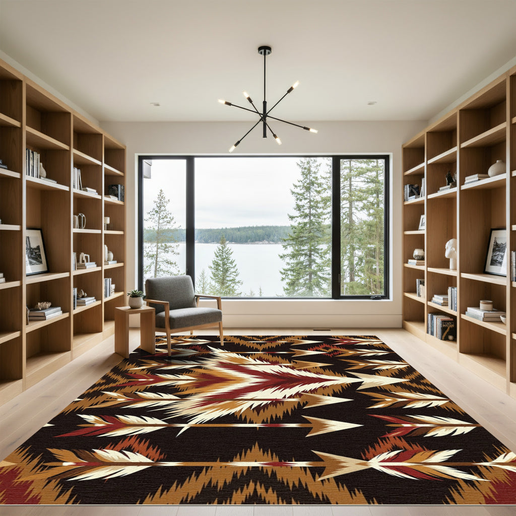 Woodland Arrow Feathers Brown Burgundy Rug