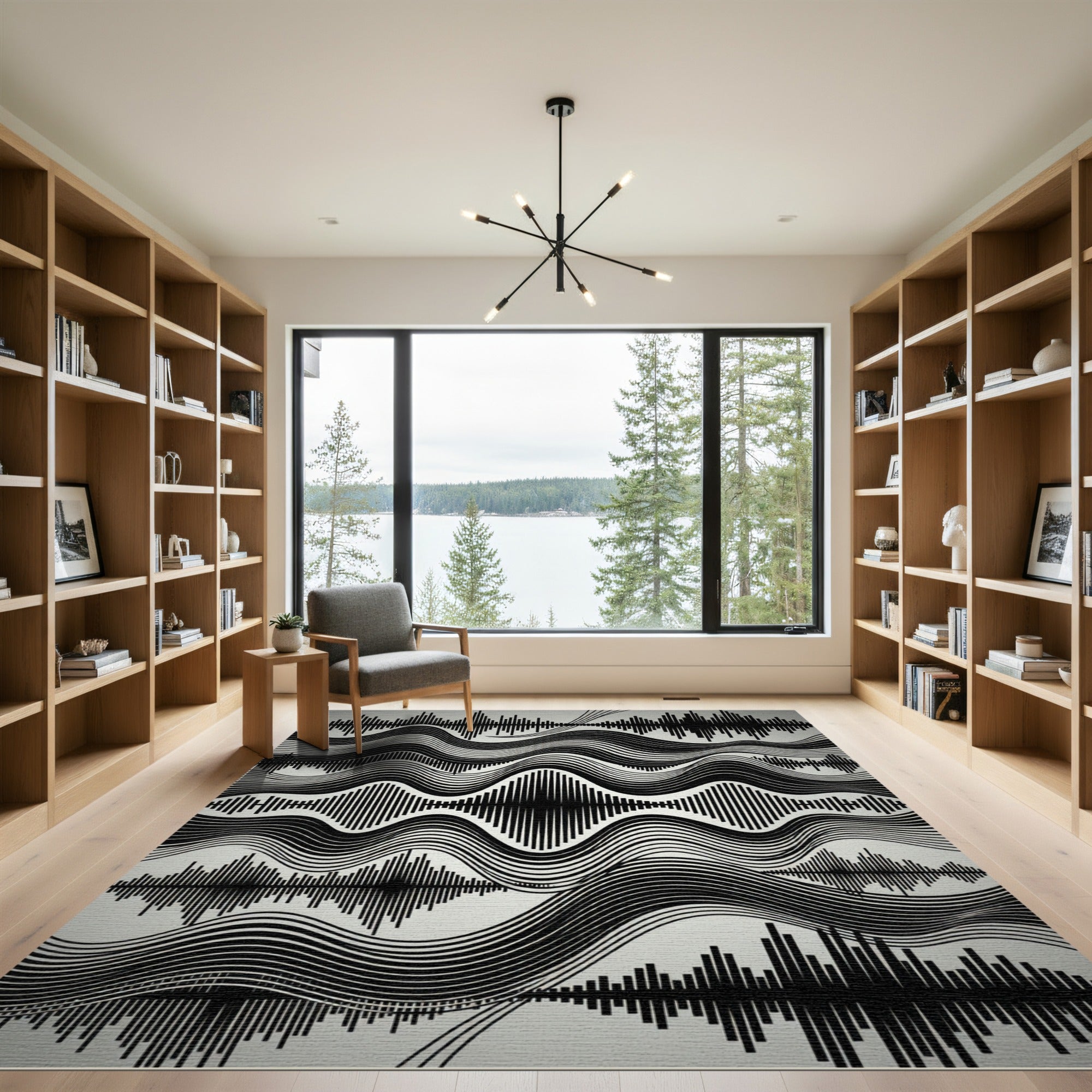 Black White Wave Soundwave Composition Rug