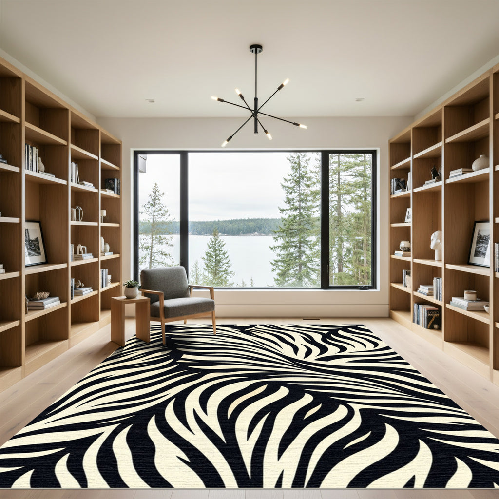Fluid Cream Black Wild Strokes Rug