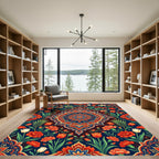 Vibrant Floral Medallion with Ornate Crimson Tulips Rug