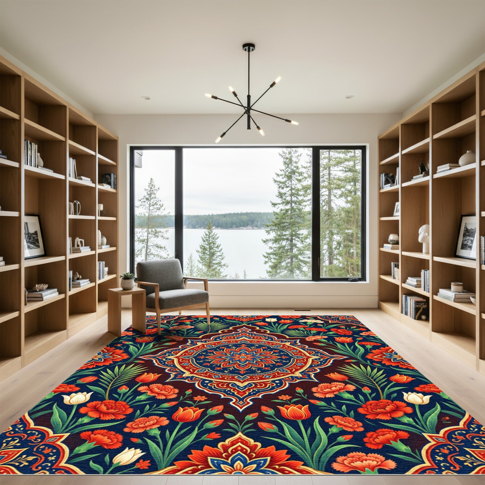 Vibrant Floral Medallion with Ornate Crimson Tulips Rug