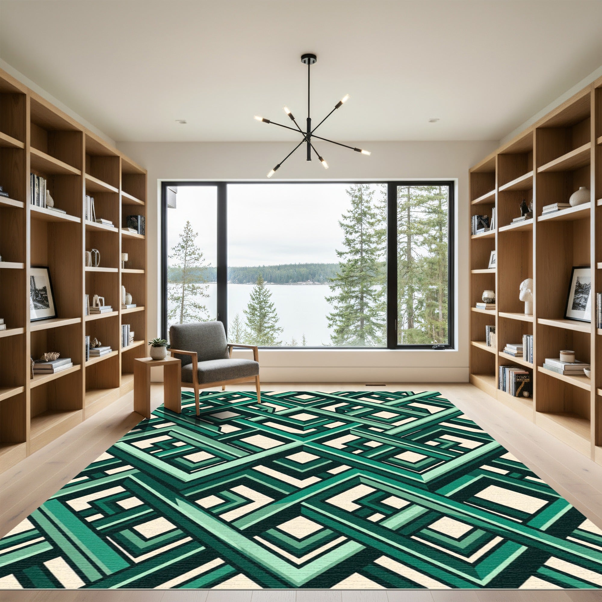 Emerald Geometric Interlocking Lattice Rug