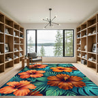Vibrant Tropical Hibiscus Leaf Botanical Rug