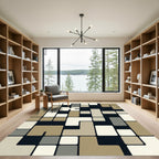 Geometric Cream Taupe Gray Blocks Rug