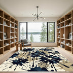 Dark Blue Ink Splatter Floral Rug