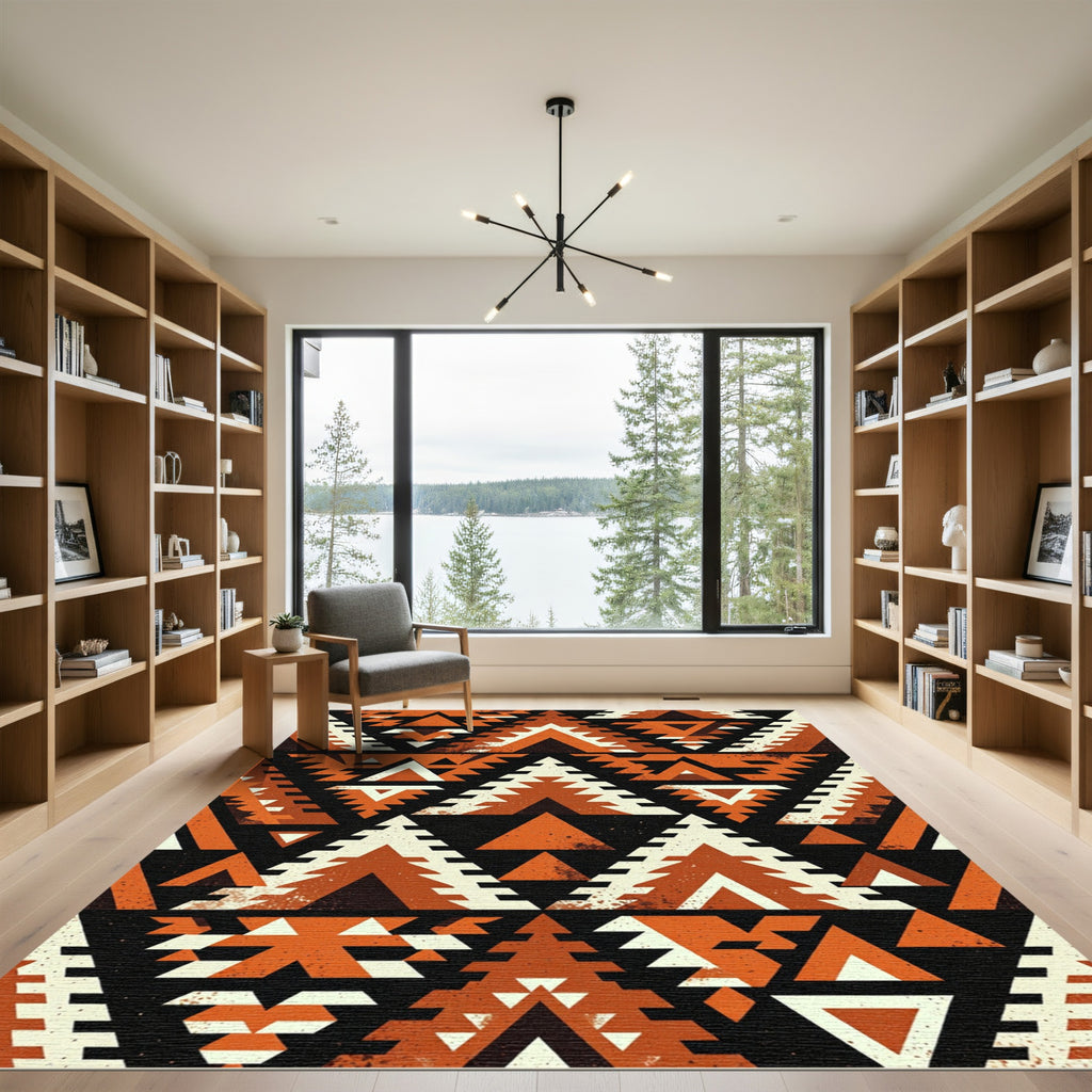 Rustic Orange Tribal Triangle Array Rug