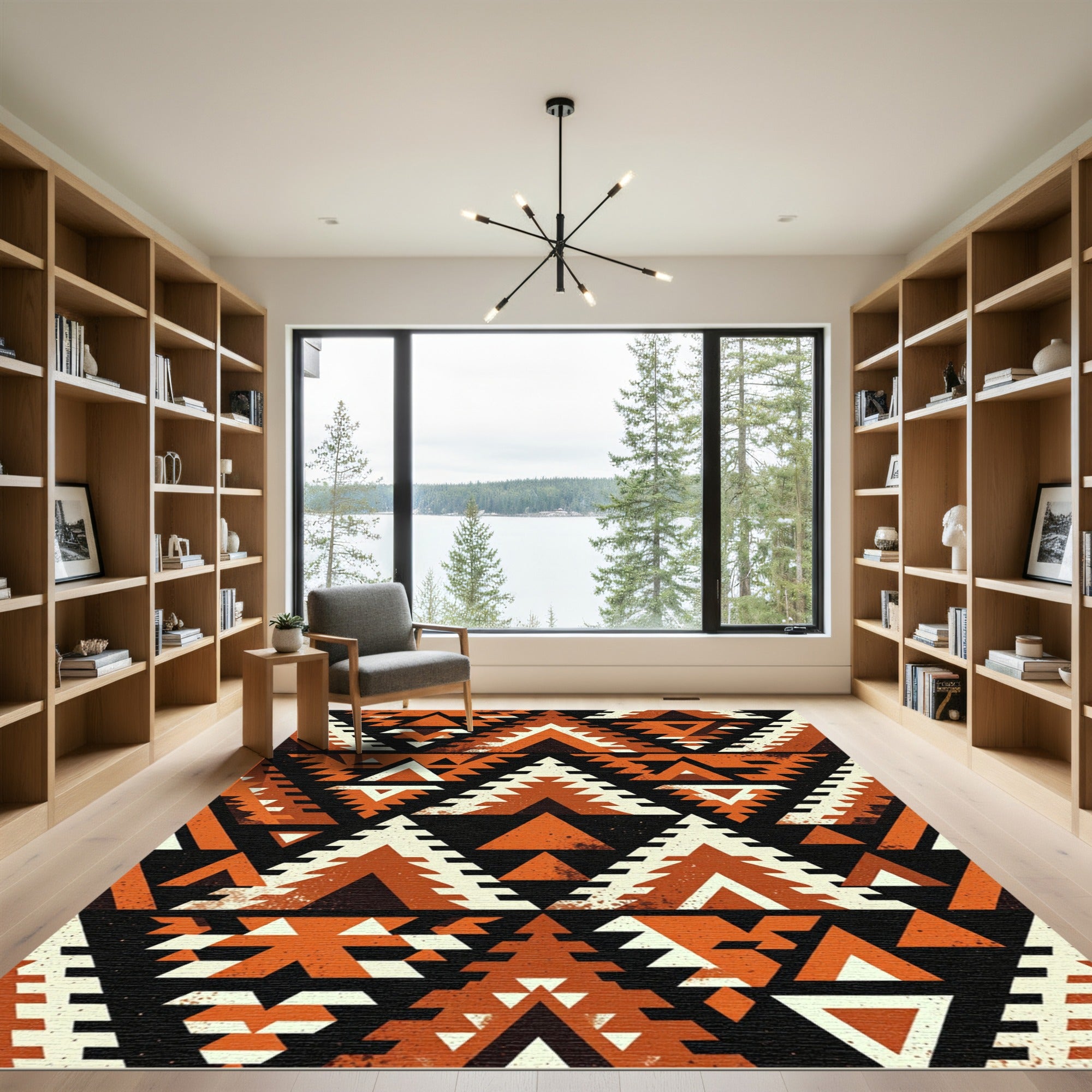 Rustic Orange Tribal Triangle Array Rug