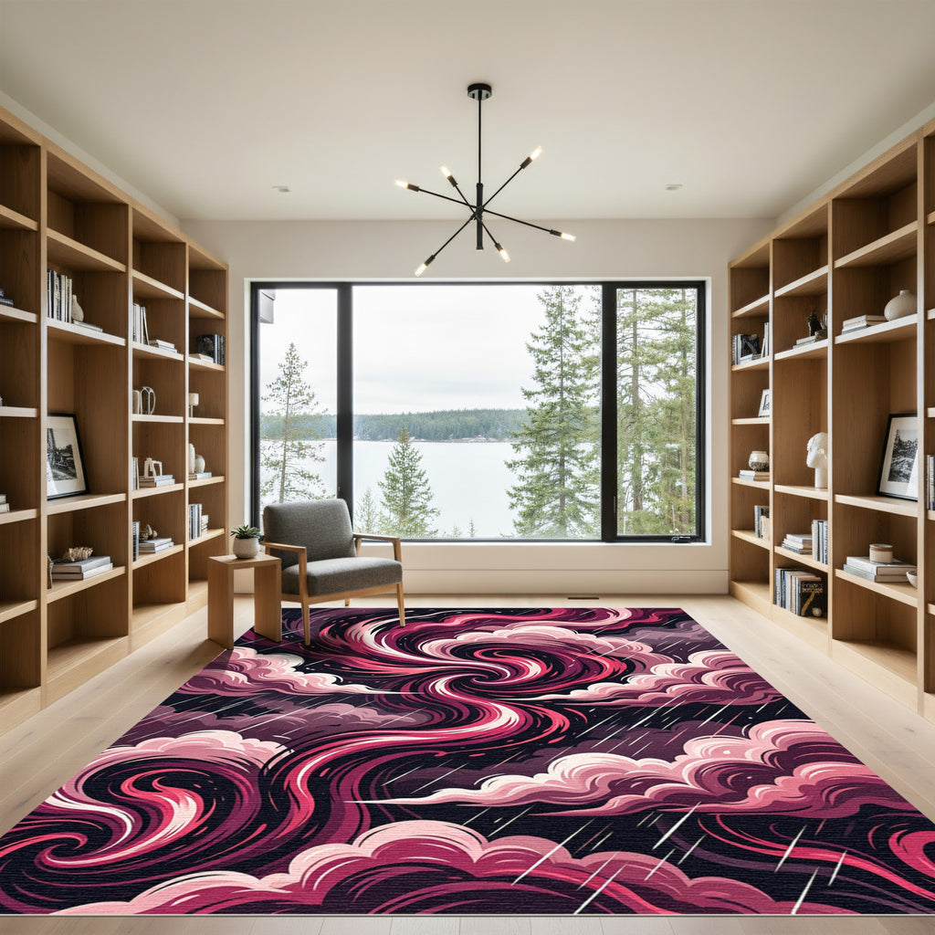 Crimson Swirl Stormy Cloudscape Rug