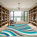 Modern Teal And Gray Liquid Wave Rug