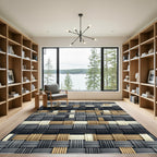 Textured Neutral Woven Interlocking Square Rug