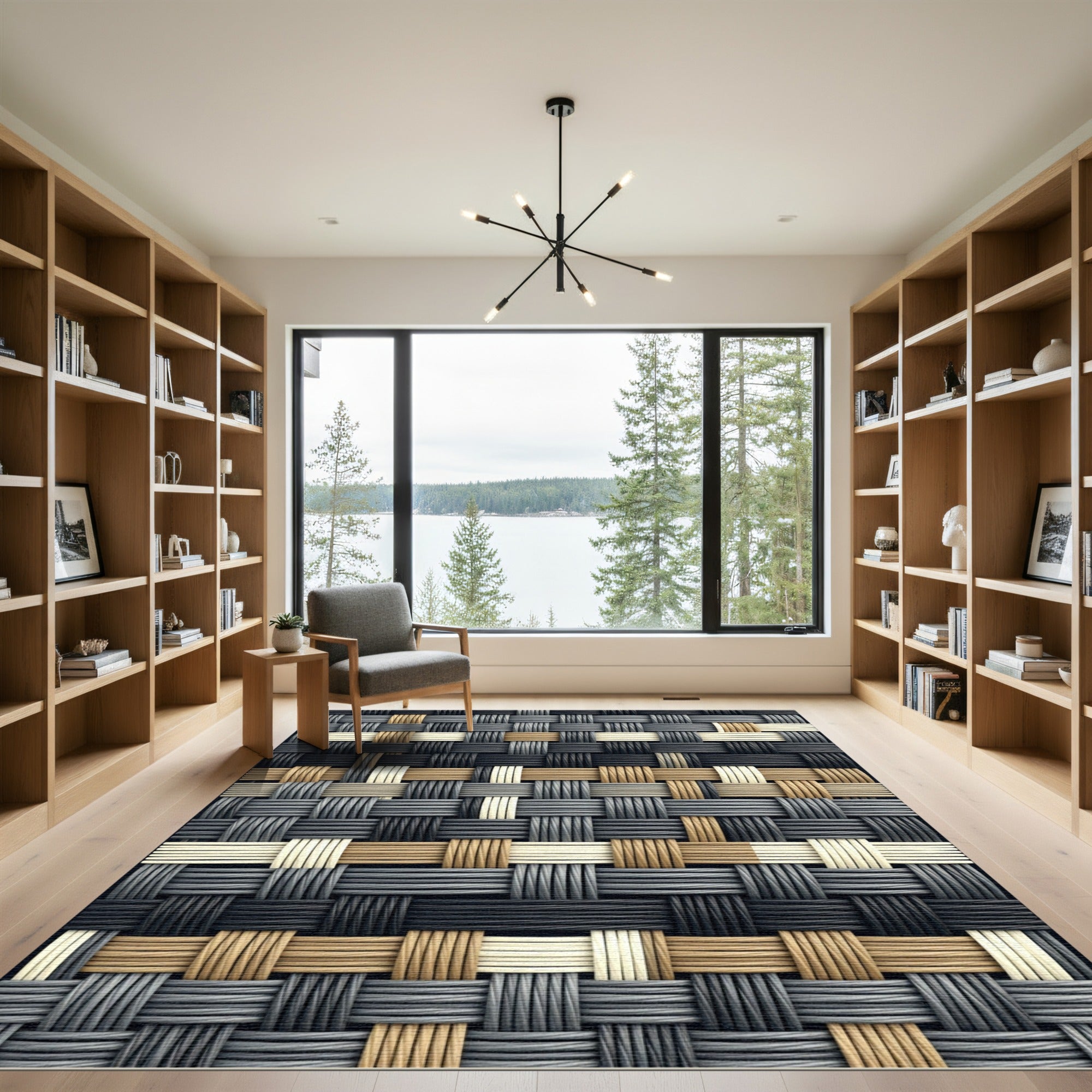 Textured Neutral Woven Interlocking Square Rug