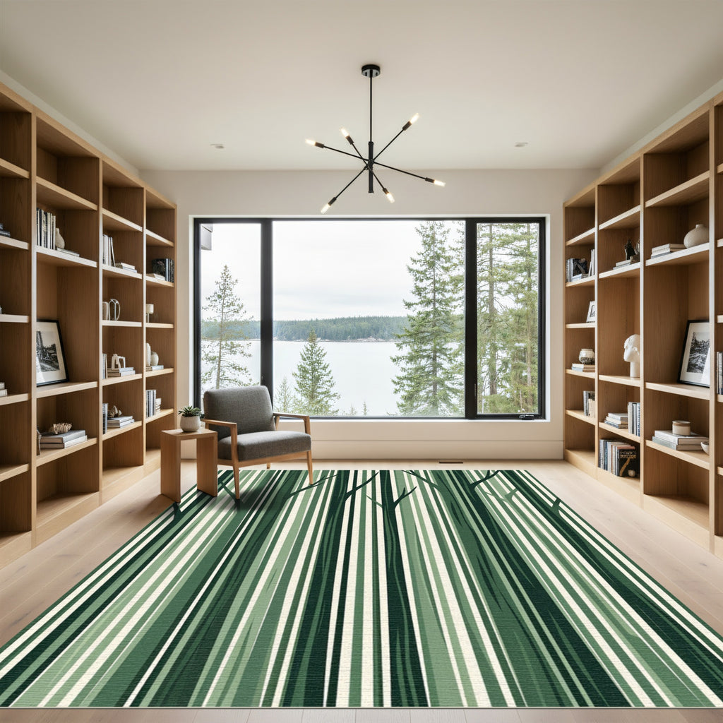 Forest Green Striped Tree Bark Rug