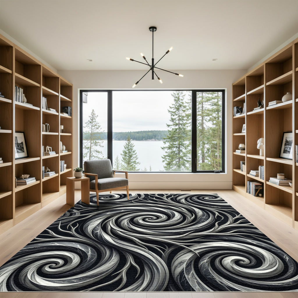 Monochrome Swirl Marble Abstract Rug