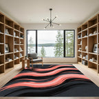 Modern Coral Pink Wavy Abstract Line Rug
