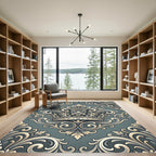 Ornate Golden Crown Baroque Scroll Rug