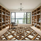 Earthy Brown Geometric Lattice Grid Rug
