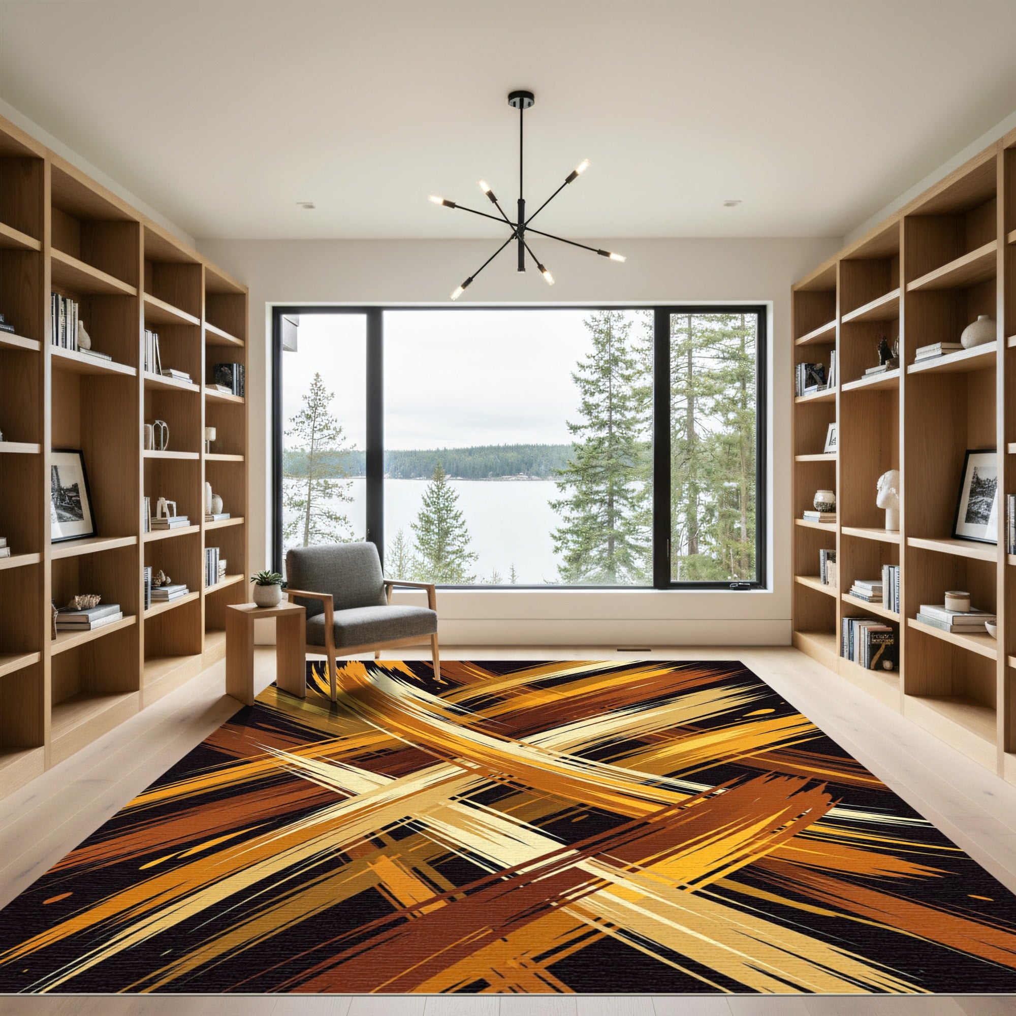 Golden Abstract Painted Stroke Texture Rug