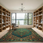 Emerald Golden Floral Ornate Medallion Rug