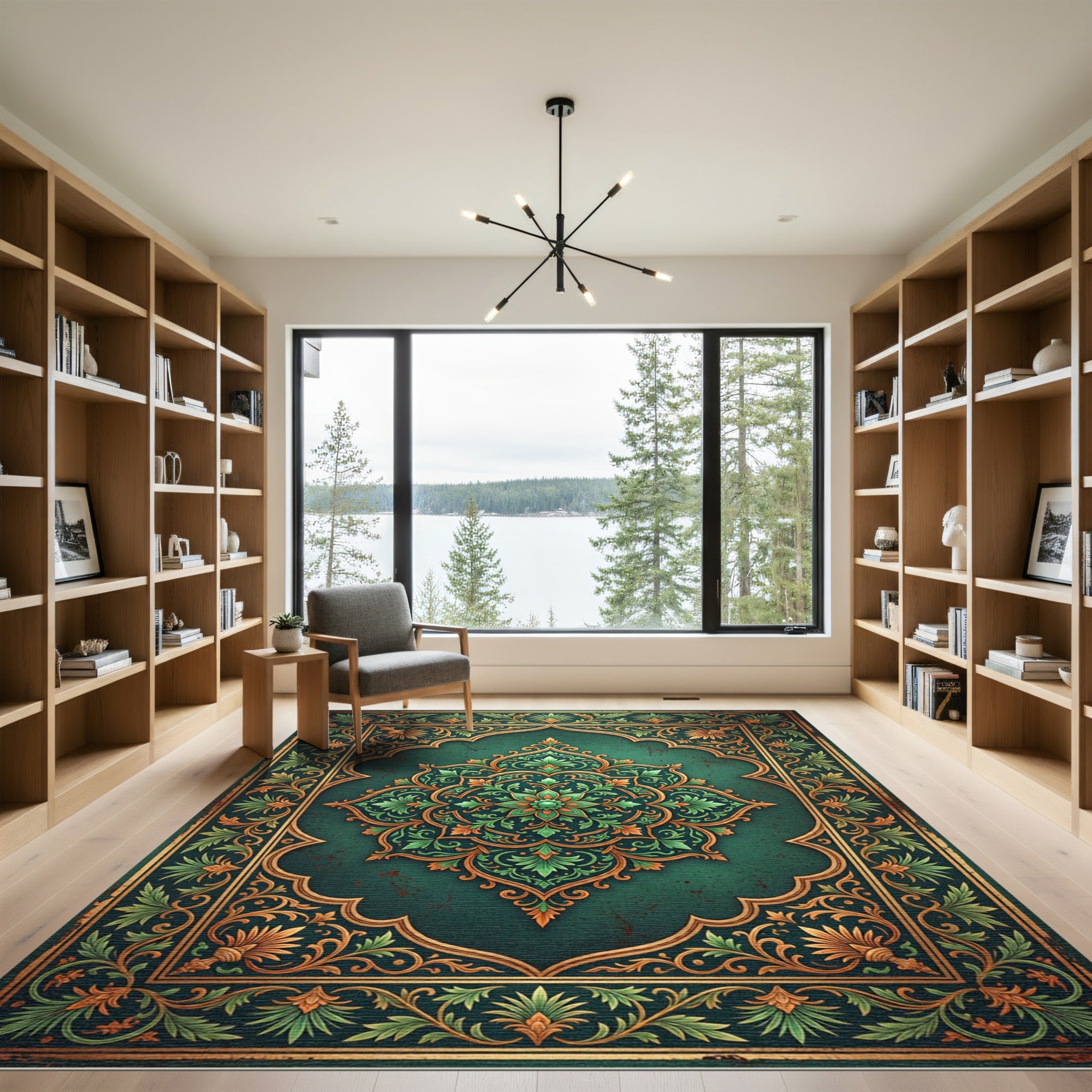 Emerald Golden Floral Ornate Medallion Rug