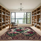 Rich Burgundy Floral Medallion Garden Rug
