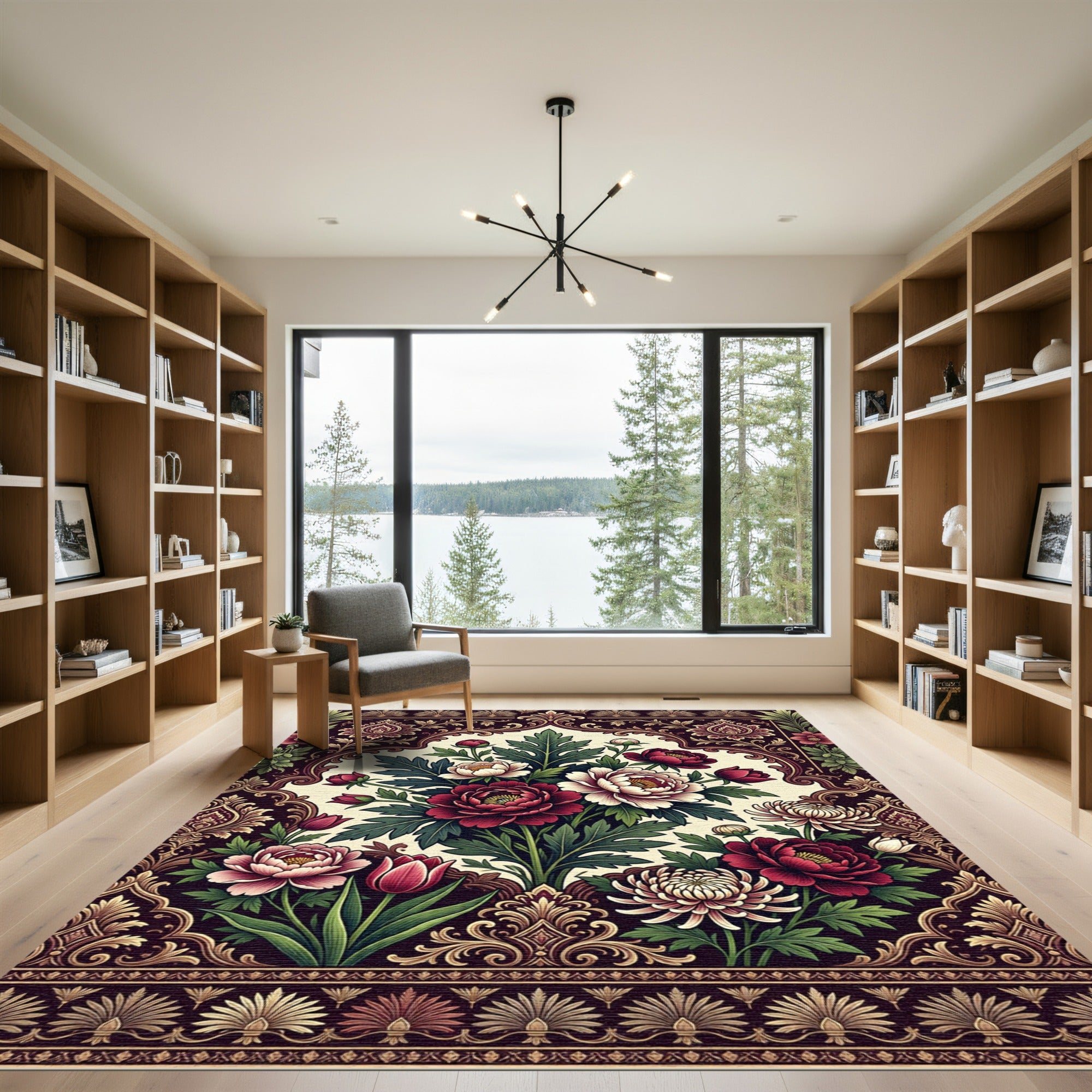 Rich Burgundy Floral Medallion Garden Rug