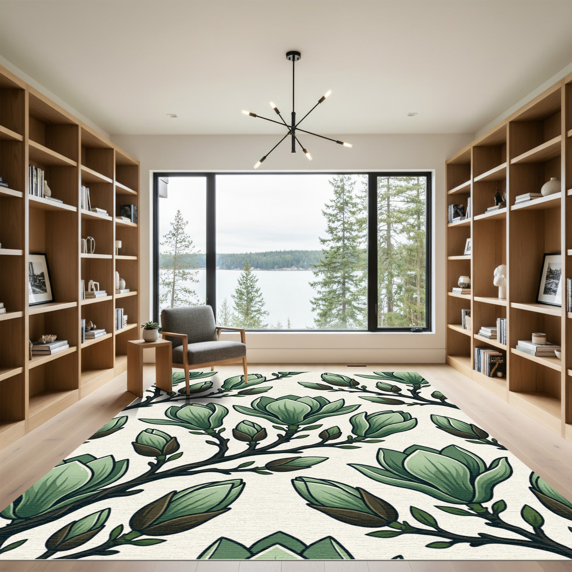 Light Green Magnolia Branch Bloom Rug