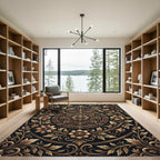 Ornate Bronze Floral Medallion Scrollwork Rug