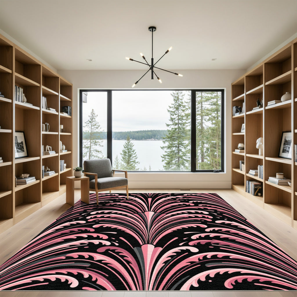 Art Deco Pink Leaf Fountain Art Rug