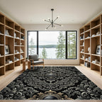 Ornate Black Silver Acanthus Clock Rug