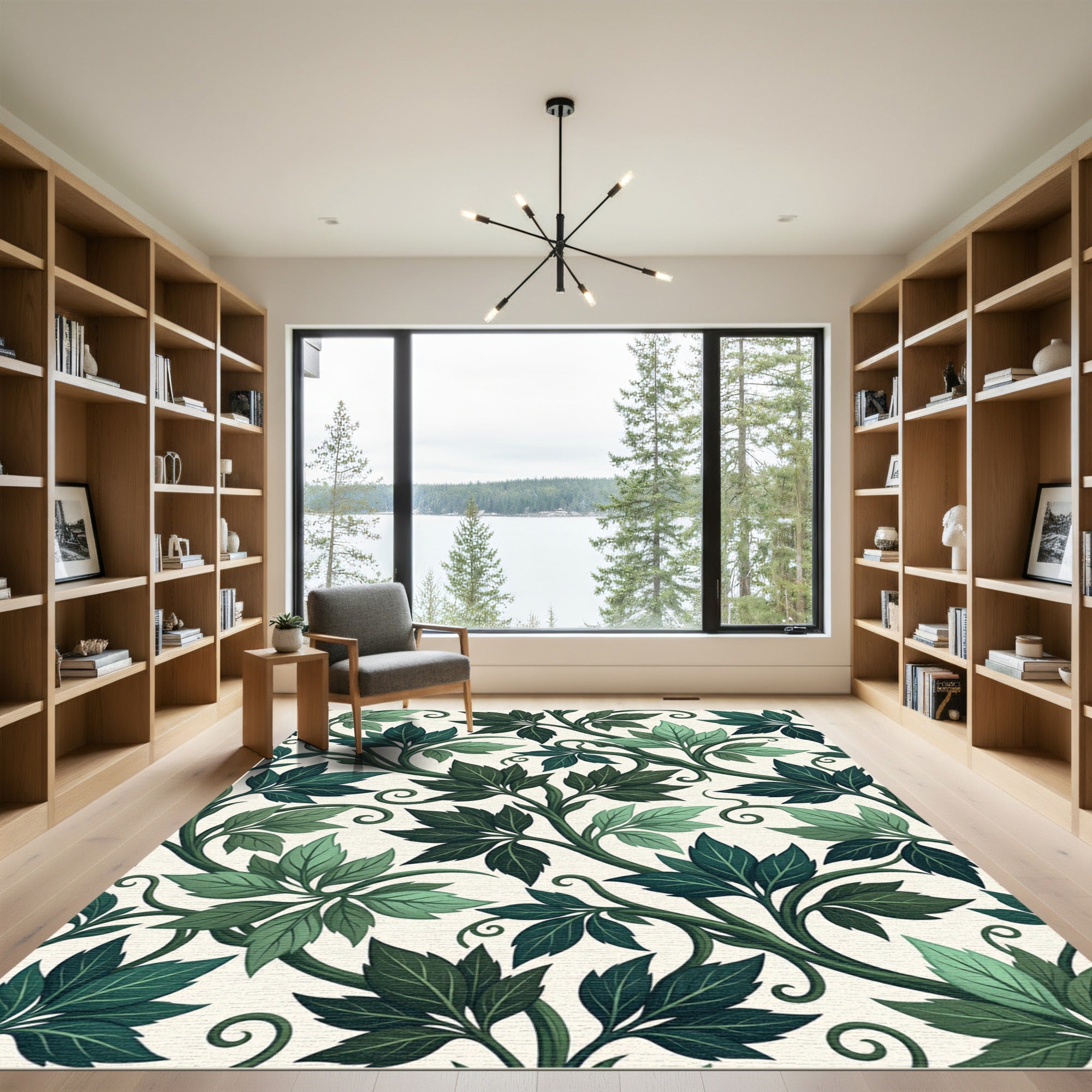 Deep Emerald Vine Foliage Pattern Rug