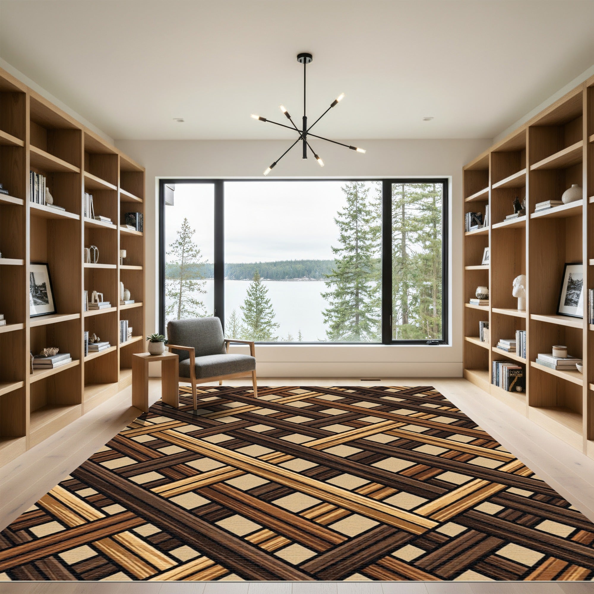 Woven Wood Earthy Tone Geometric Rug