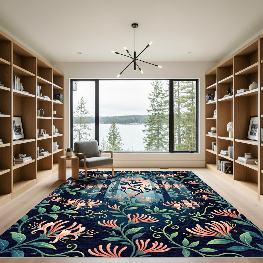 Midnight Honeysuckle Botanical Floral Forest Rug
