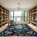 Midnight Honeysuckle Botanical Floral Forest Rug
