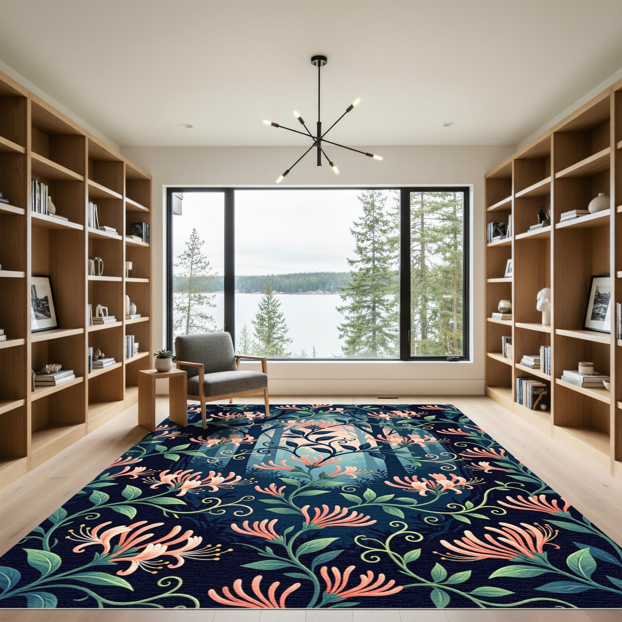 Midnight Honeysuckle Botanical Floral Forest Rug