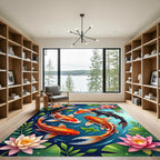 Vibrant Koi Pond Lotus Floral Art Rug