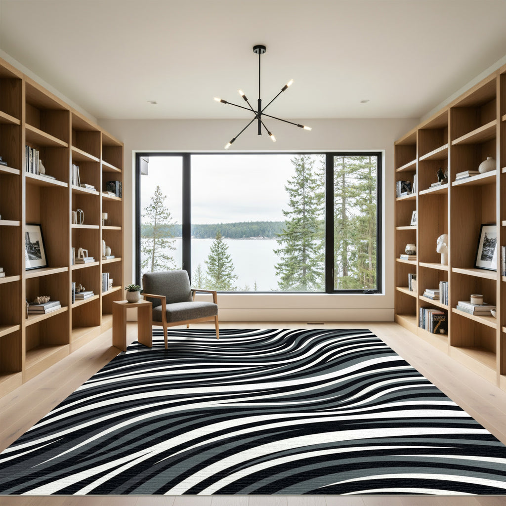 Monochrome Wavy Stripes Gradient Rug