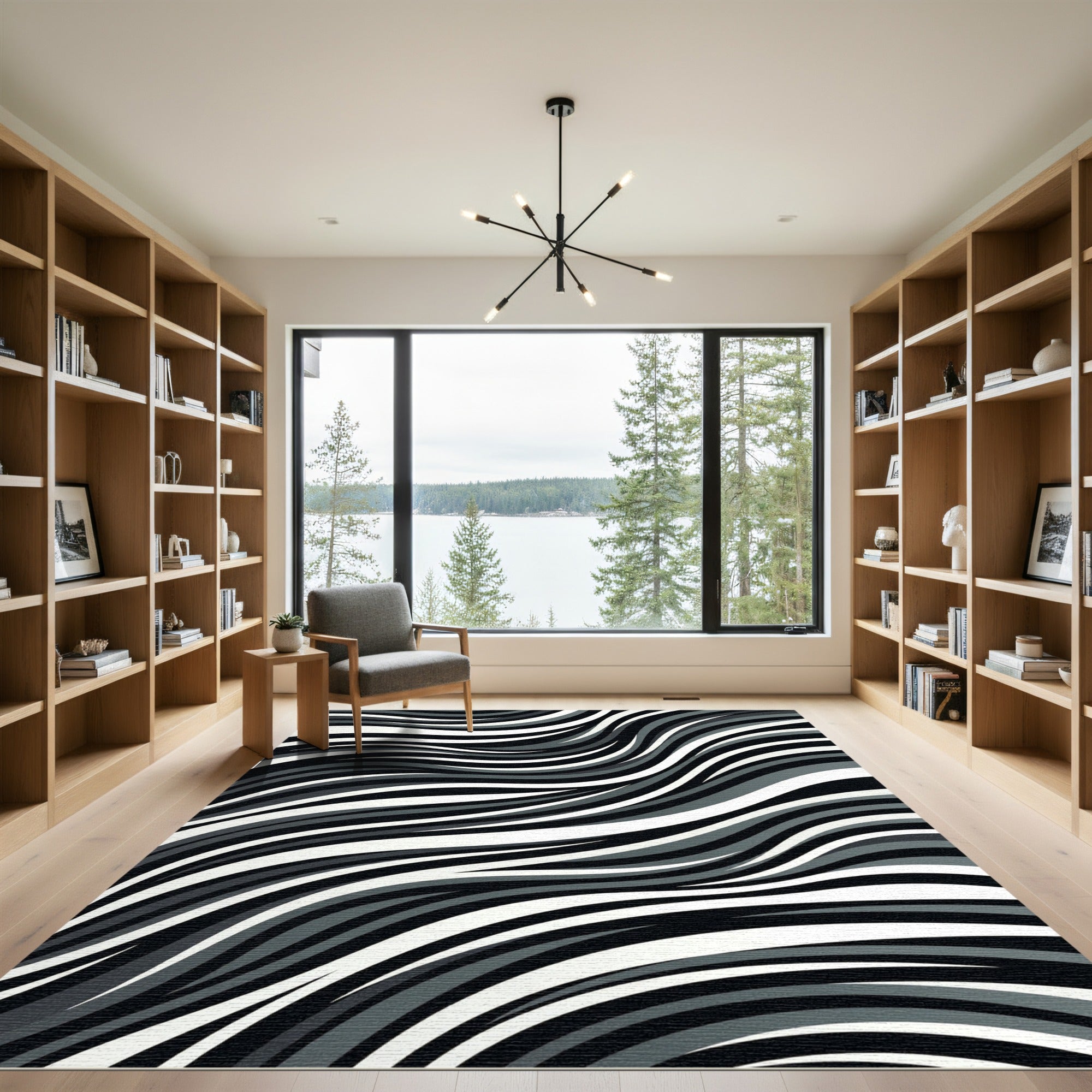 Monochrome Wavy Stripes Gradient Rug