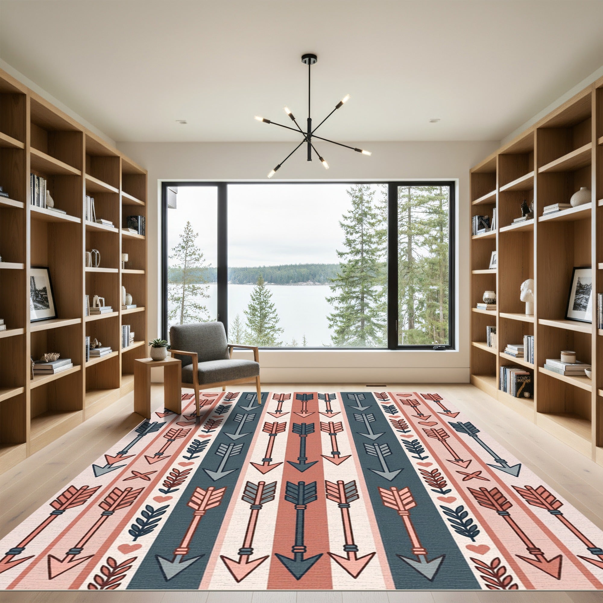 Neutral Tribal Arrows Heart Stripes Rug