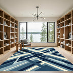 Modern Slate Blue Geometric Intersecting Lines Rug
