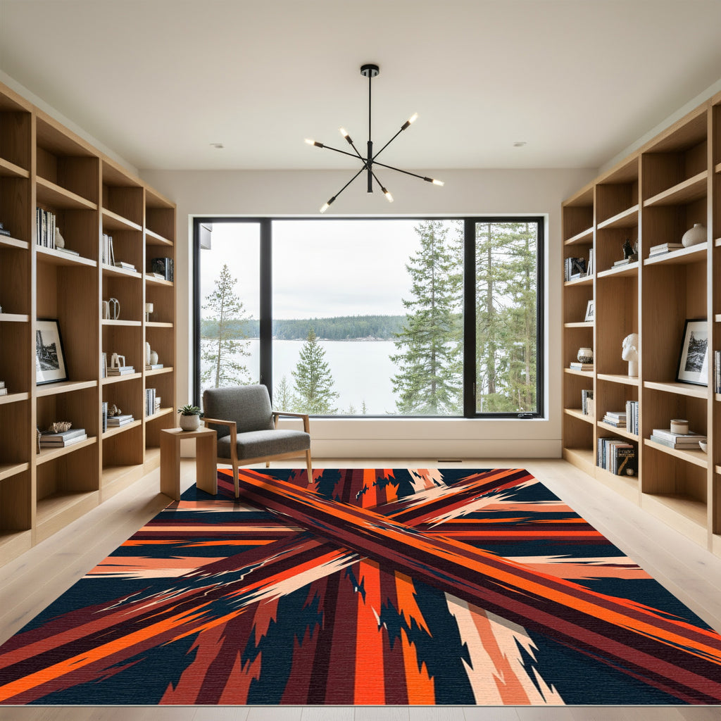 Crimson Orange Jagged Stripe Cross Rug