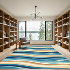 Earthy Blue Coastal Wavy Ripple Rug