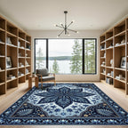 Deep Blue Floral Medallion Art Rug