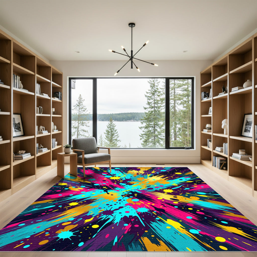 Vibrant Multicolored Abstract Paint Splash Rug