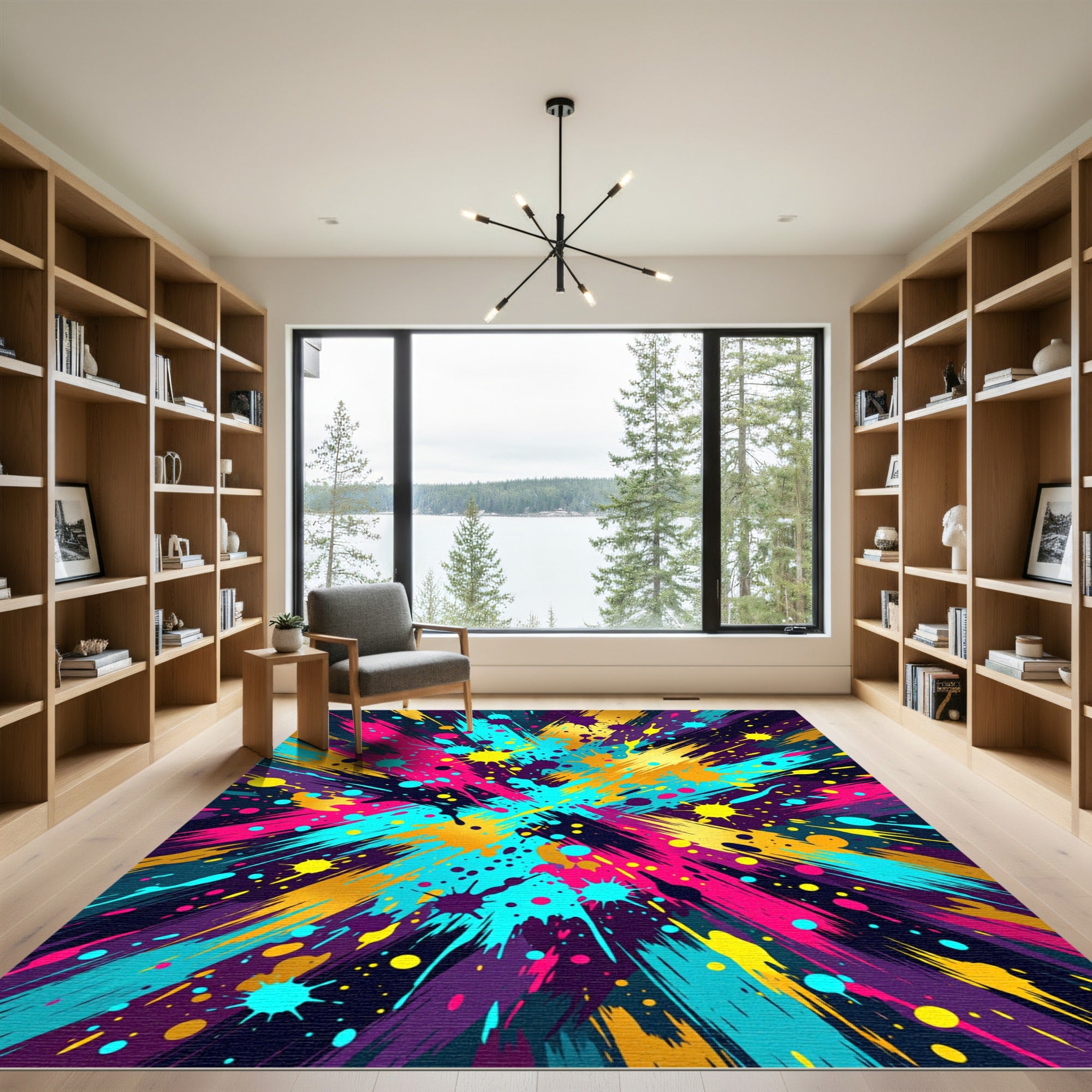 Vibrant Multicolored Abstract Paint Splash Rug