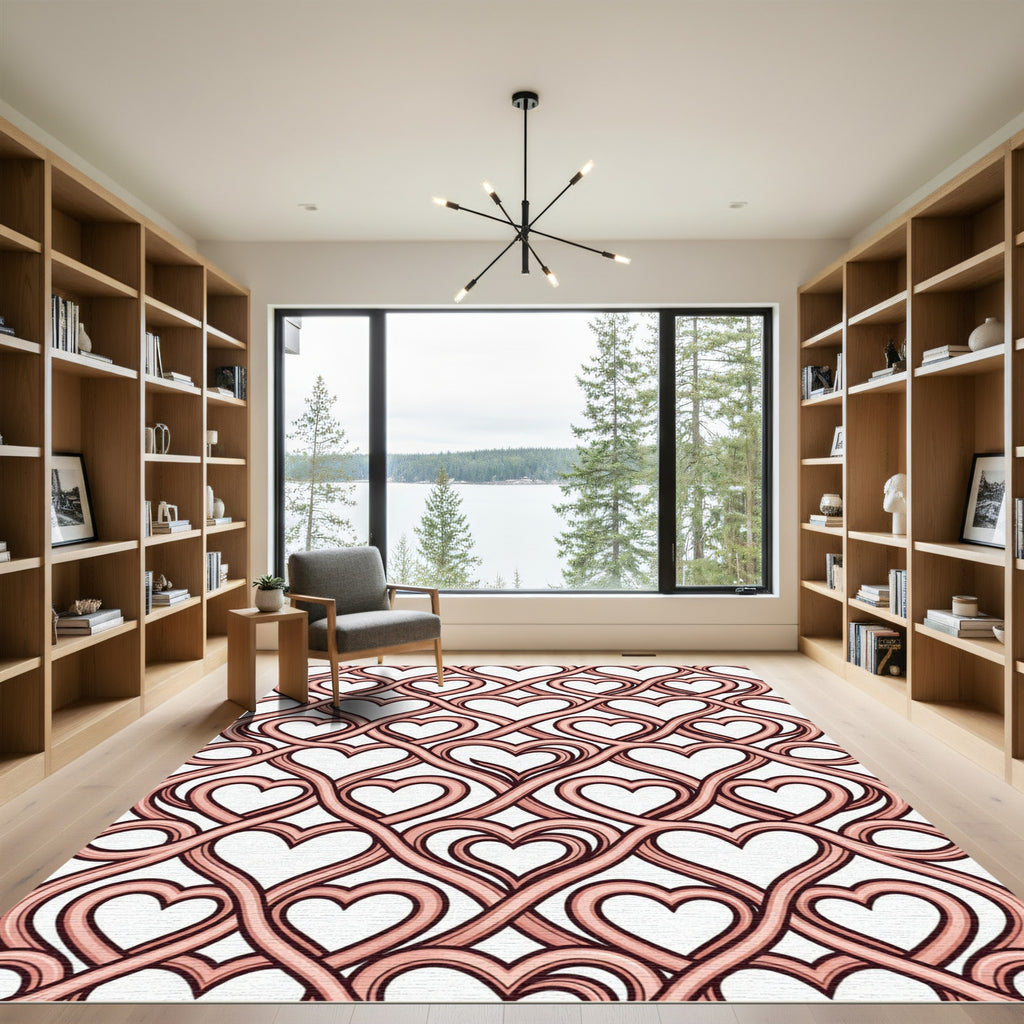 Delicate Rose Interlocking Heart Ogee Rug
