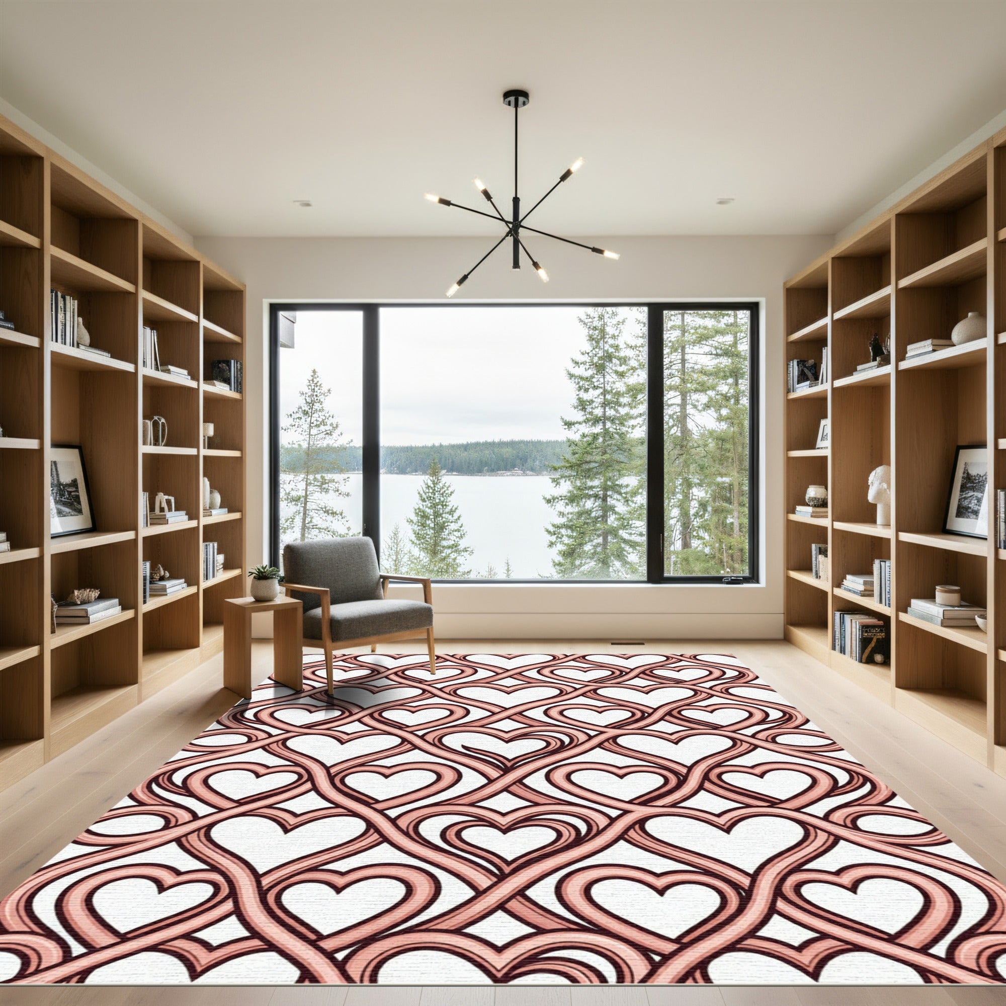 Delicate Rose Interlocking Heart Ogee Rug