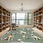 Whimsical Sage Green Dog Cat Illustration Rug
